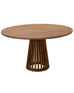 Table à manger en teck massif avec pieds ronds en bois, finition bois naturel pour repas en plein air - Product Image 4