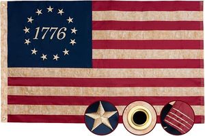 Drapeau Betsy Ross 1776, 3x5 pieds, teinté au thé, brodé, 13 étoiles, vintage, 250e anniversaire, extérieur, 2 œillets en laiton, polyester - Product Image 2