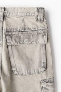 Short en jean cargo ample de couleur beige clair délavé vintage personnalisé pour les shorts aux genoux multi-poches personnalisés pour hommes - Product Image 6