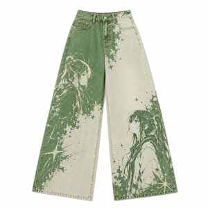 Jeans Anchos de Cintura Alta para Mujer, Estampado Digital de Anime, Estilo Verano/Invierno, Lavado Oscuro/Claro, Mezclilla Tejida, Moda Urbana Y2K - Product Image 2
