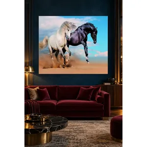 Impression sur toile Fida : Cheval blanc et noir sur ciel bleu - Product Image 3