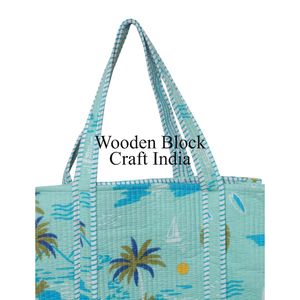 Sac fourre-tout en coton imprimé à la main pour femmes, sac fourre-tout écologique matelassé indien, accessoires de vacances - Product Image 2