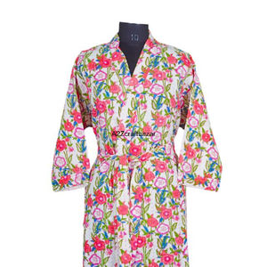 Vente en gros de veste longue en coton 100% Kantha, cousue à la main, col en V, fermeture à cordon, douce, respirante, chaude, robe, toutes tailles, été - Product Image 3