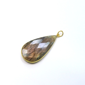 14K Rose Gold Plated Natural Purple Fire Labradorite Faceted Cabochon <b>Pendant</b> Brass Made Jewelry for Wedding Party Anniversary - Product Image 2