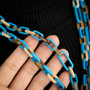 Mini collar de cadena multiusos Premium hecho de cuerno sintético en azul negrita, accesorio de moda hecho a mano de 1,5 metros de longitud - Product Image 5