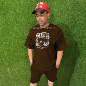 Ensemble de shorts et t-shirts en coton premium pour homme OEM, imprimé tendance, respirant, de haute qualité, taille oversize, automne - Product Image 1