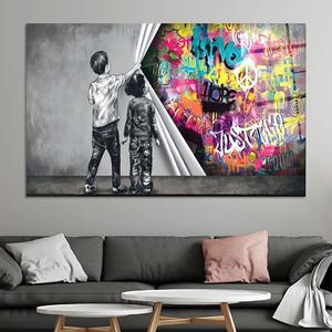 Impression sur toile murale de graffitis urbains pour salle de jeux et espace de vie, ART SUR VERRE TREMPÉ - Product Image 1