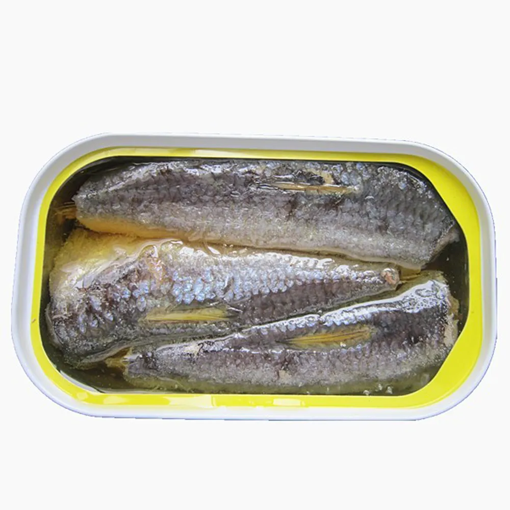 공장 직접 통조림 정어리 생선 식물성 기름 125g 평면 통조림 생선 해산물 중국 제조 업체 무료 배송
