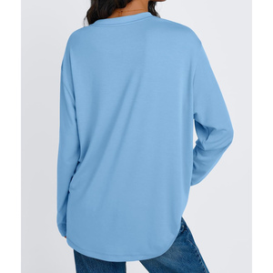 Camisetas deportivas de manga larga a la moda para mujer, algodón liso transpirable, invierno, otoño, de talla grande con cuello cómodo - Product Image 3