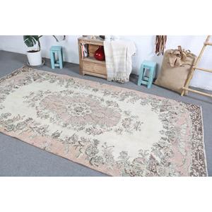 Turkish Vintage Rug, 4.9x10.1 ft Rug, Pink <b>Brown</b> Patchwork <b>Wool</b> Rug - Product Image 4