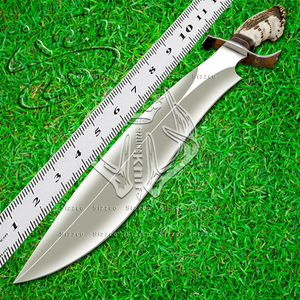 Couteau Bowie en acier D2 fait à la main-Couteau de chasse professionnel avec gaine en cuir, poignée ergonomique pour couronne de cerf, cadeau idéal - Product Image 6