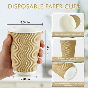 Vasos desechables biodegradables de papel ondulado de 12 oz, aptos para microondas, a prueba de fugas, diseño de doble pared, café ecológico compostable - Product Image 4