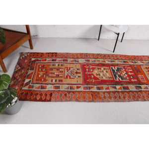 3.2x9.5 ft Turkish Rug, Kilim Rug, <b>Red</b> Camouflage Rug <b>Wool</b> - Product Image 4