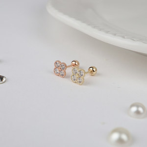 ต่างหูเม็ดเดี่ยวสีทอง14K ลายโคลเวอร์นำโชคของผู้หญิงสุดอินเทรนด์เครื่องประดับเจาะแบบพื้นฐาน - Product Image 4