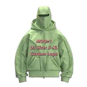 Custom Regular Fit Doble Parche con capucha Stitch Patch Bordado Ninja Balaclava Zip up Sudadera con capucha para hombre - Product Image 4