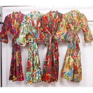 100% Cotton Kimono Beige Frida Kahlo Print Kimono Indian Voile Cotton Kimono, Floral Printed Bathrobe Cotton Kimono Mother Day