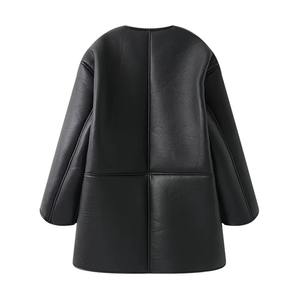 Cortavientos de manga larga con cuello redondo medio a largo para mujer para Otoño e Invierno nueva chaqueta de piel sintética - Product Image 5