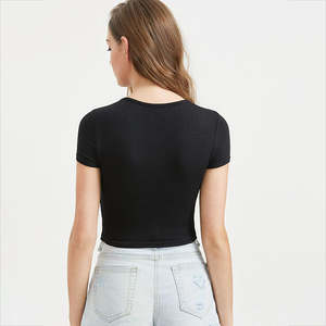 T-shirt court d'été pour femme, coupe régulière, personnalisé, polyester/coton, manches courtes, style doux, col rond, tricot uni - Product Image 3