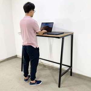 Table sur pieds en contreplaqué minimaliste 120x60x105cm Trapeze 2 pieds en fer, assemblage requis STD68032 - Product Image 5
