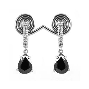 Pear Shape Prong Setting <b>Black</b> And White Diamond <b>Dangle</b> <b>Earrings</b> - Product Image 2
