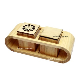 Natural Brown Sandalwood Mubkhar Tray Set Handcrafted Eco-Friendly Religious Tray for Bakhoor <b>Oud</b> Burner Arabic Incense Display - Product Image 5