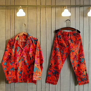 ชุดนอนผ้าฝ้ายออร์แกนิกพิมพ์ลายนกสีส้มสำหรับผู้หญิงชุดเพื่อนเจ้าสาวเซ็กซี่ระบายอากาศได้ดีมีขนาดพิเศษ - Product Image 1