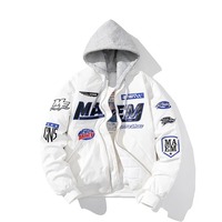 Veste en cuir PU à capuche unisexe pour l'hiver, style baseball et varsity, avec logo sur le devant, broderie personnalisable, coupe confortable, streetwear