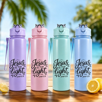 Bouteille d'eau en plastique de 26 oz avec paille, motif foi chrétienne, réutilisable, pour le sport, avec citation inspirante, vente en gros, OEM/ODM