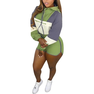 Women Contrast Color Tracksuits Long Sleeve Jackets with <b>Shorts</b> Sports 2 Pieces Sets - Product Image 3