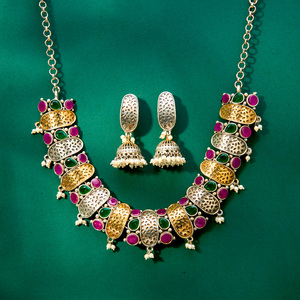 Buy Online Export Quality Oxidised German Silver <b>Necklace</b> Set With 2 Tone Plating Wholesale Rate - Product Image 1