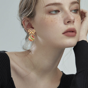 2025 avrupa ve amerikan basit noel elmas şanslı çanta yay saplama küpe ile süslenmiş - Product Image 6