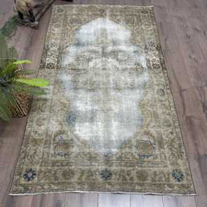 Turkish Area Rug, 3.6x6.7 ft Vintage Rug, <b>Brown</b> <b>Wool</b> Rug - Product Image 1