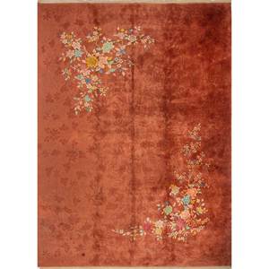Alfombras de Lana Anudadas a Mano Pechino, Patrones Florales y Abstractos en Rojo y Naranja para Sala de Estar y Dormitorio -PAE-5966 - Product Image 1
