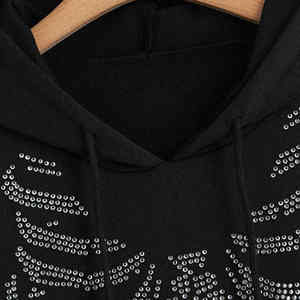 Custom Made Men's 100% Cotton <b>Thick</b> <b>Fleece</b> Blank Rhinestones Hoodie Street Style Winter Wear Rhinestones Hoodie - Product Image 4