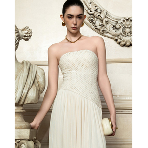 Vestidos de mujer de alta calidad VINCENT MAXI VESTIDO Fuera del hombro Tela de celosía rústica Etiquetas personalizadas Ropa de moda para mujer - Product Image 3