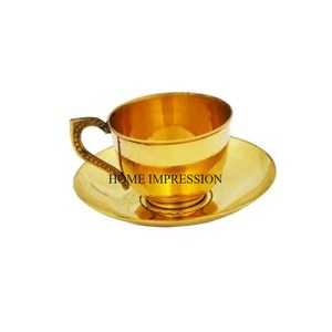 <b>Large</b> Hammered Texture High Grade Gold Plated & Interior Silver Polished Attractive Look Set of Tea <b>Cup</b> <b>and</b> <b>Saucer</b> in Low Price - Product Image 3