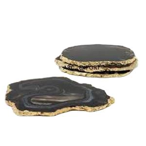 Dessous de verre en agate de couleur noire pour table de fête d'anniversaire avec bordure dorée - Product Image 1