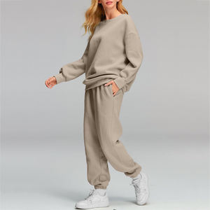 Ropa informal suelta para mujer, conjunto informal de dos piezas, jersey con capucha, pantalones de chándal de longitud completa, cremallera con paneles, logotipo personalizado de gran tamaño - Product Image 3