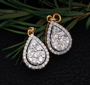 Boucles d'oreilles Jhumki en or blanc 14 carats en forme de poire grappe de diamants naturels élégants clous de conception Halo pour fiançailles anniversaire de mariage - Product Image 2