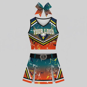 High Quality Custom <b>Cheerleading</b> Uniform Sets Sleeveless Women's 100% Polyester with Heat-Transfer Printing and Custom Logo - Product Image 5