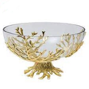 Vente en gros de bol décoratif de luxe en métal plaqué or en verre sec pour fruits et noix pour décoration de mariage bol de service arabe pour la maison - Product Image 3