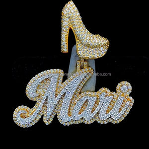 Colgante de diamante de moissanita de Plata de Ley 925 VVS chapado en oro y plata de dos tonos nombre personalizado colgante de cadena de joyería de Hip Hop helado - Product Image 1