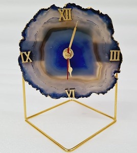 Wholesale Natural Crystal Purple Agate Slice Clock Gemstone Agate <b>Desk</b> Clock with Pearl Home Decoration From Faizacraft - Product Image 3
