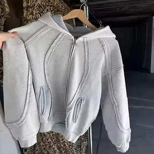 OEM Custom Distressed Vintage Heavyweight 100% Cotton French Terry Oversized <b>Zip</b> <b>up</b> <b>Men's</b> Hoodies - Product Image 3