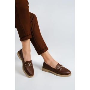 Scarpe Casual mocassino in pelle marrone chiaro con fibbia da donna