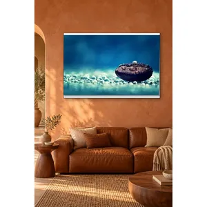 Impression sur toile de grains de café Fida avec gouttes d'eau sur fond bleu - Product Image 3