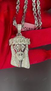 GRA certificado corte redondo Moissanite Jesús cara colgante 14K chapado en oro blanco diseño de moda collar elegante encanto Joyería de diamantes - Product Image 4