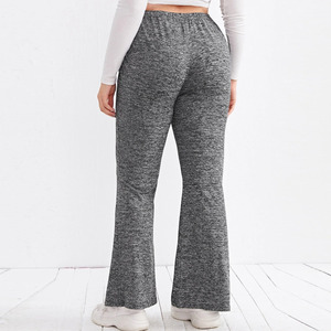 Pantalones elásticos grises de tiro alto inspirados en el otoño de diseño personalizado para mujeres de talla grande estilo Palazzo informal de piernas anchas - Product Image 2