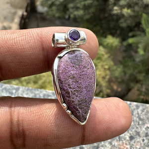 Wholesale Handmade Bohemian Teardrop Purpurite Amethyst <b>Pendant</b> | Natural Gemstone <b>Necklace</b> | Solid 925 Sterling Party Gift - Product Image 3