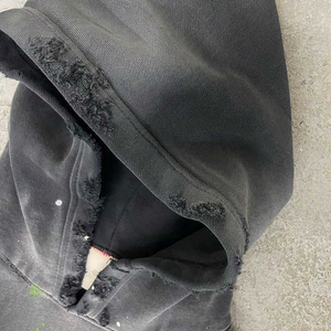 Sweat à capuche streetwear pour homme personnalisé 2025, coton French Terry de haute qualité, délavé, fermeture éclair double face, lavage à l'eau, logo frontal - Product Image 2